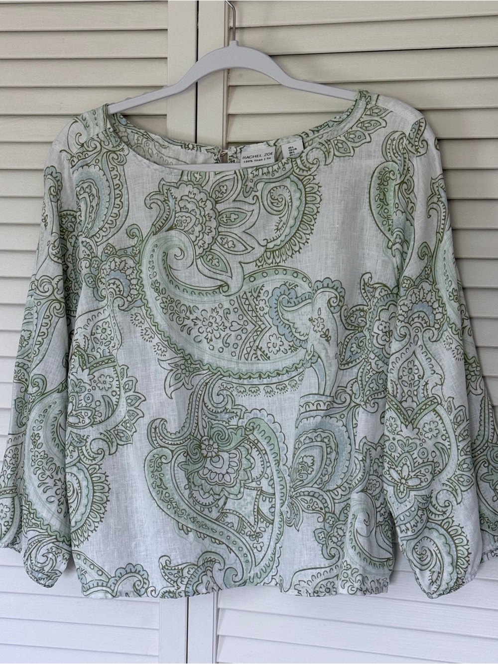 Rachel Zoe Women's White & Light Green/Blue Paisley Linen Top